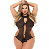 European And American Sexy Mesh See-through One-piece Plus-Black-1