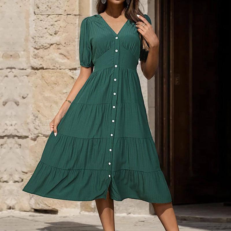 European And American Solid Color Summer Dress-1