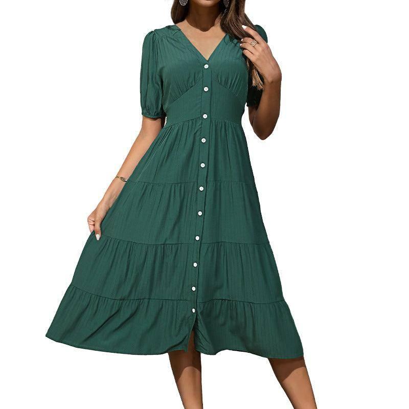 European And American Solid Color Summer Dress-5