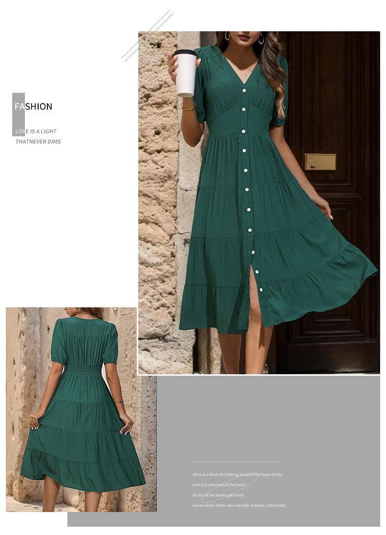 European And American Solid Color Summer Dress-8