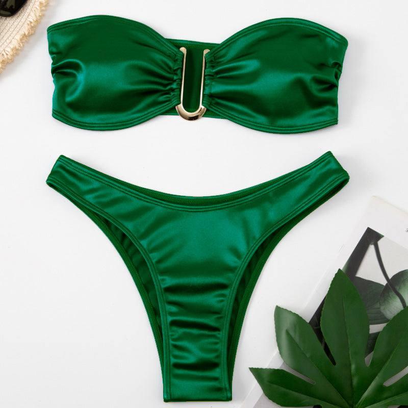 European And American Swimsuit Sexy U-shaped V Iron Swimsuit-Dark Green-10