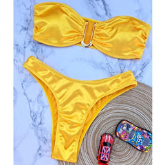 European And American Swimsuit Sexy U-shaped V Iron Swimsuit-Yellow-2