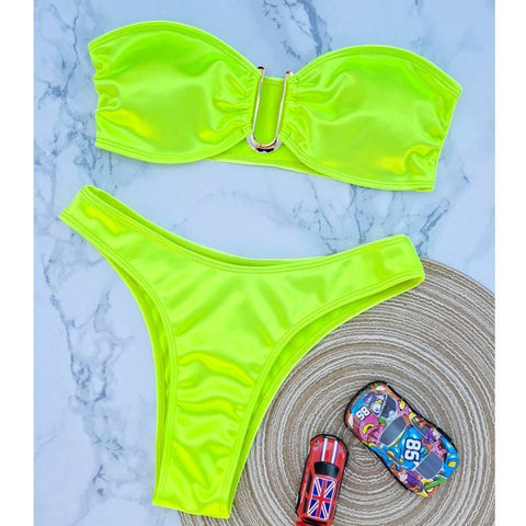 European And American Swimsuit Sexy U-shaped V Iron Swimsuit-Fluorescent Green-8