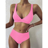 European And American Swimwear Women'S Ribbed High-Waisted-Pink-6