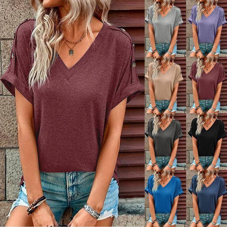 European And American Top Solid Color Button Fashion Short-1
