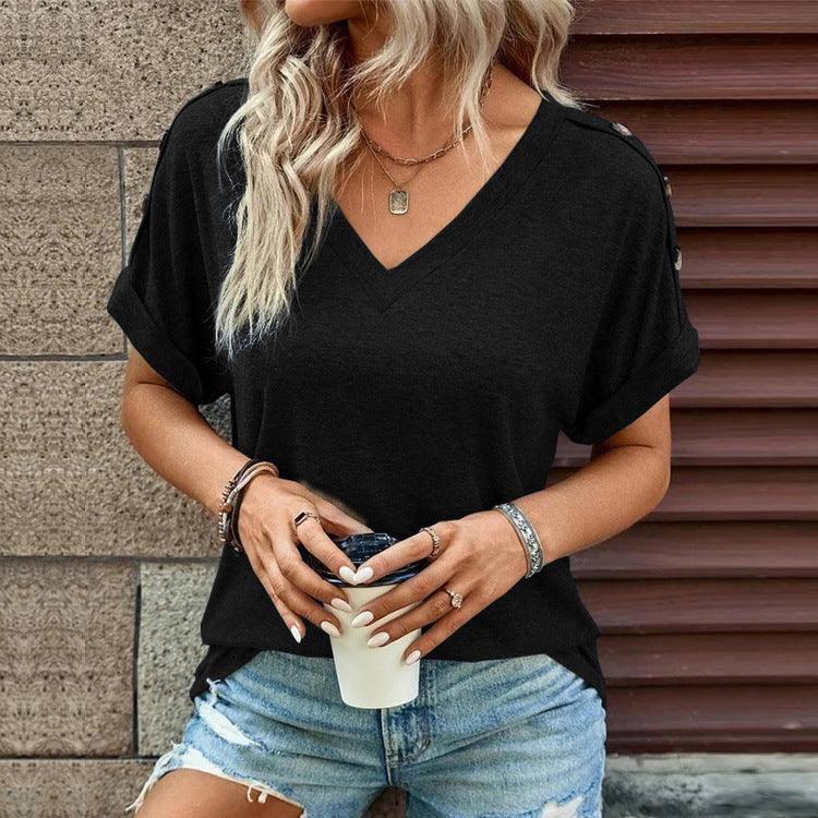 European And American Top Solid Color Button Fashion Short-Black-13