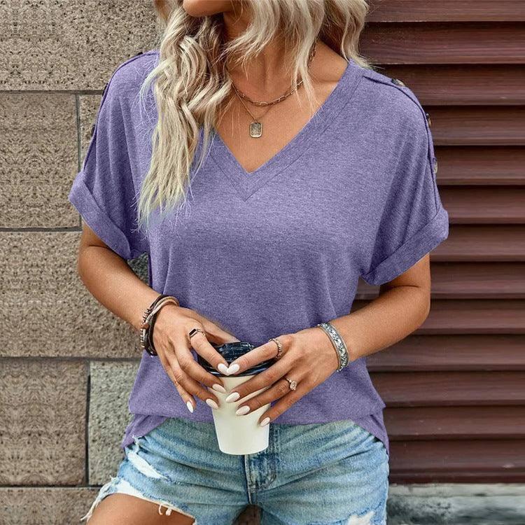 European And American Top Solid Color Button Fashion Short-Purple-8