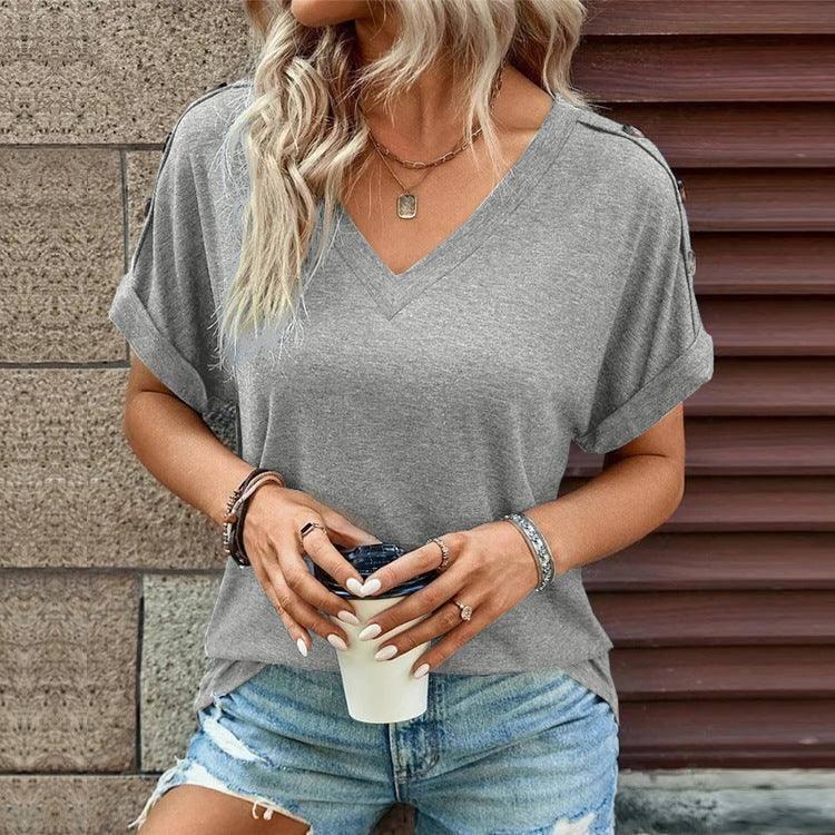 European And American Top Solid Color Button Fashion Short-Light Gray-9