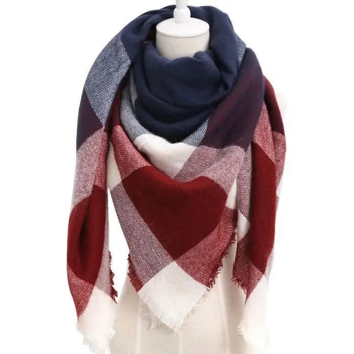 European And American Triangle Cashmere Women's Winter Scarf-Navy blue-5