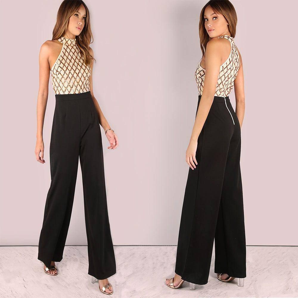European and American women's sexy jumpsuit hanging neck-3