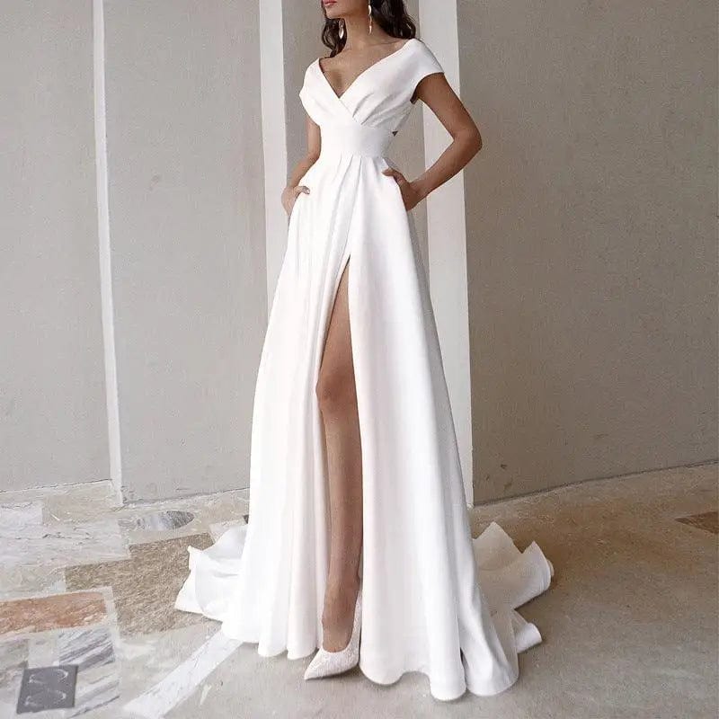 LOVEMI  Evening Dresses Lovemi -  Women's Ruffled White Mid-waist Solid Color Temperament
