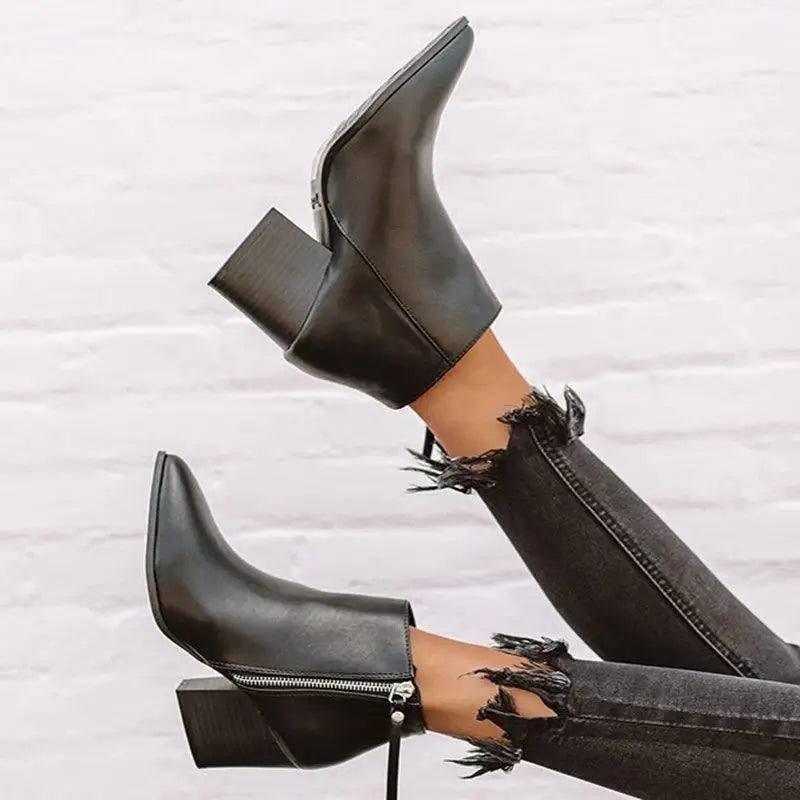 Explosive high-heeled thick-heeled Martin boots women-Black-8