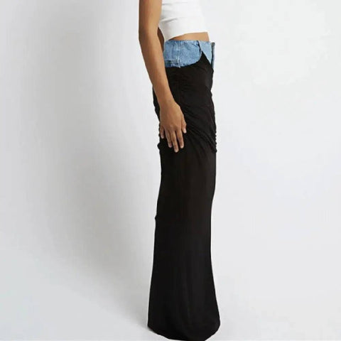 Fashion Black Panel Denim Skirt-10
