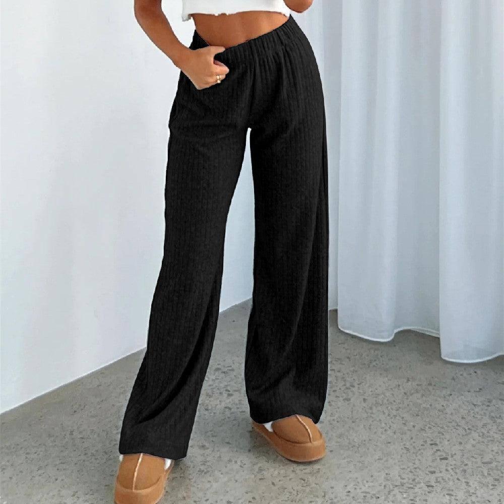 Fashion Brushed Women's Clothing Casual Straight Trousers-1
