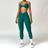 Fashion Camisole Yoga Suit Women Quick-drying Beauty Back Fitness Sports Clothes-Sea King Green Suit-2