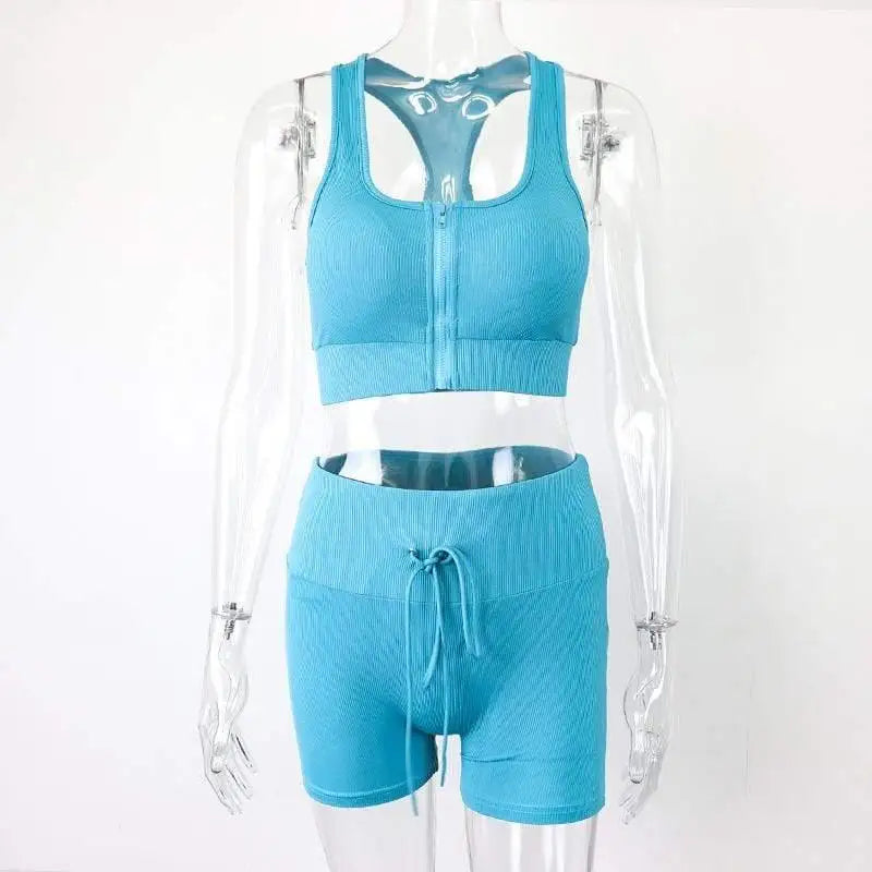 LOVEMI - Fashion Casual Sleeveless Zipper Vest Drawstring Shorts Suit