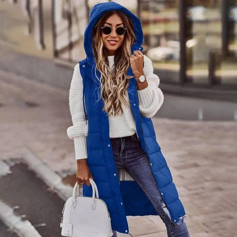 Fashion Casual Solid Color Hooded Single-breasted Slim-Blue-3