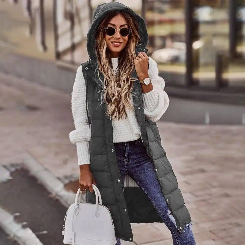 Fashion Casual Solid Color Hooded Single-breasted Slim-Grey-7