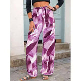 Fashion Drawstring Leaf Print Beach Pants Summer Casual-Purple-4