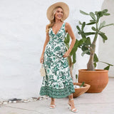 Fashion Floral Print V-neck Dress Summer Slim Fit Sleeveless Long Dress-5