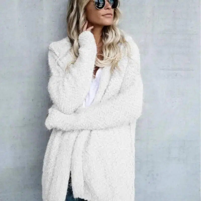 Fashion Hooded Cardigan Jacket Jacket Women-White-5