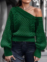 Fashion Hot Style Women's Diagonal Sweater-Green-3