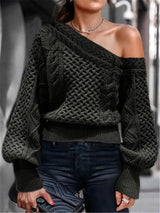Fashion Hot Style Women's Diagonal Sweater-Black-4