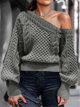 Fashion Hot Style Women's Diagonal Sweater-Grey-5