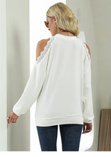 Fashion Lace Panel Sexy Shoulder Drop Casual European And-4