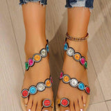 Fashion Peacock Embroidery Pattern Flat Sandals Summer-Multicolored Circles-4