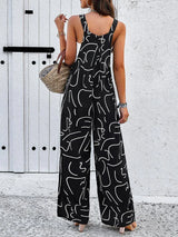 Fashion Print Square Neck Jumpsuit With Pockets Spring Summer Casual Loose Overalls Womens Clothing-3