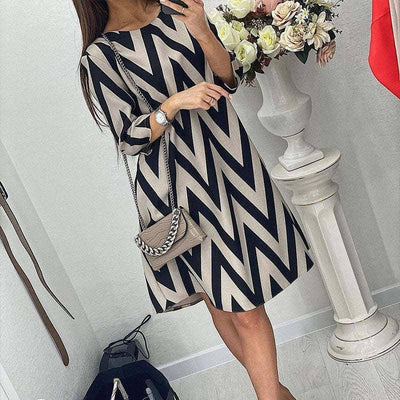 Fashion Round Neck Loose Slimming Stripes Dress-5