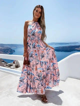 Fashion Sexy Floral Halter Dress-Pink-1