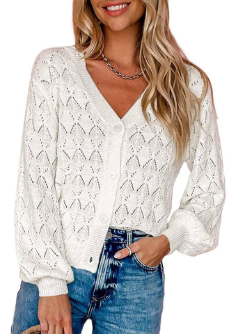 Fashion Short Cardigan Knitted Sweaters Women Autumn And-White-9
