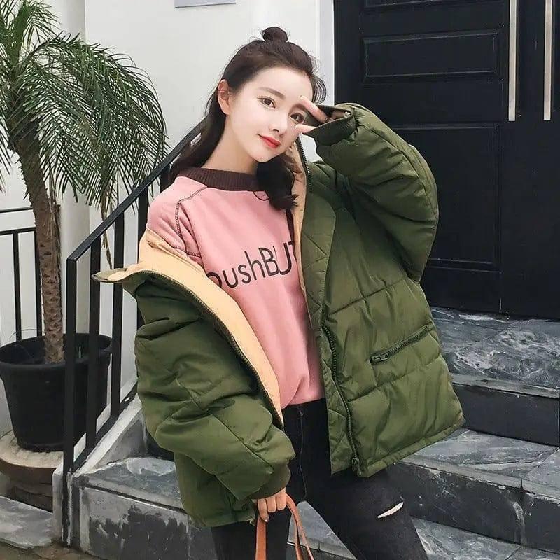 Fashion Short Cotton Coat Ladies Small Padded Jacket-Army Green-4