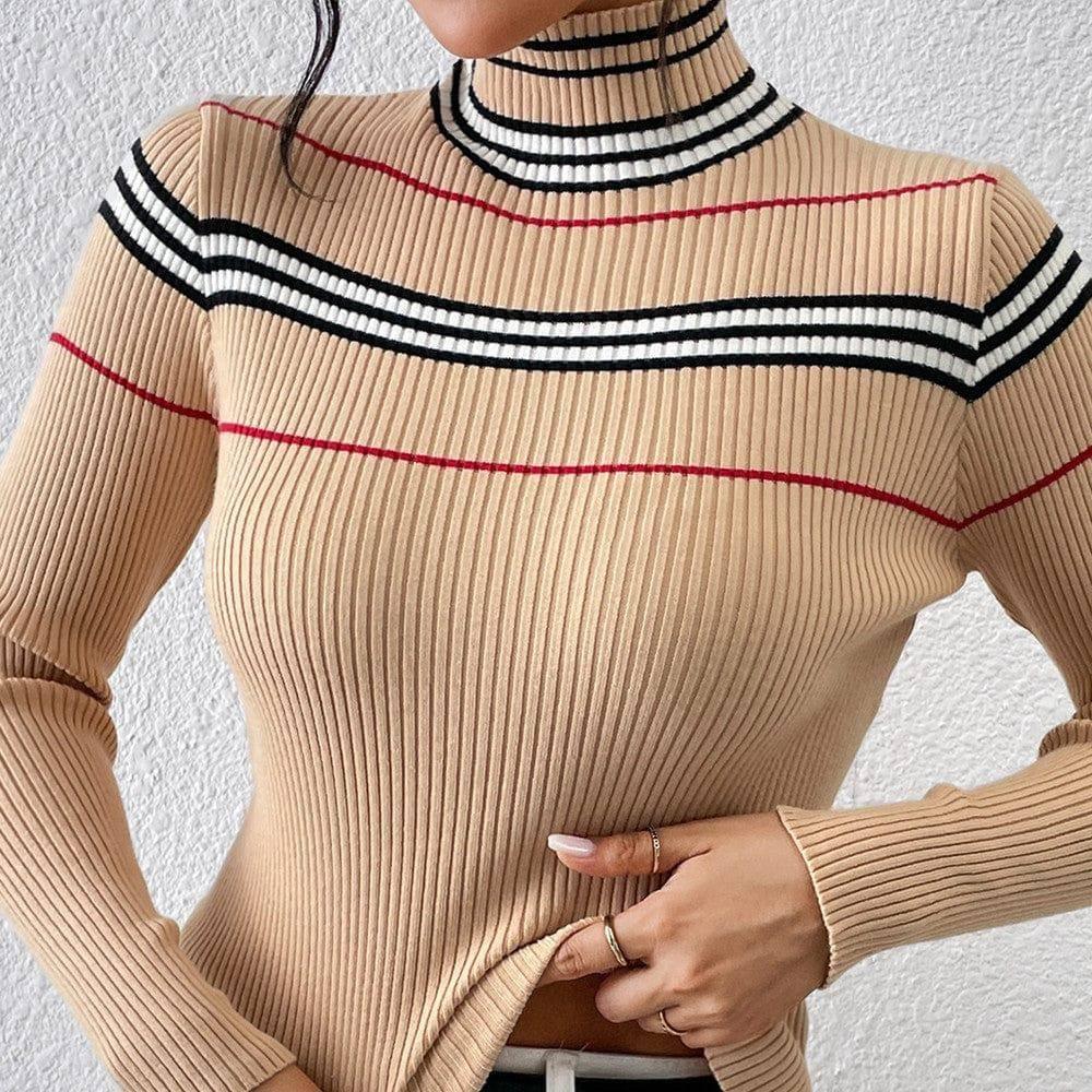 Fashion Solid Color Striped Pullover-3