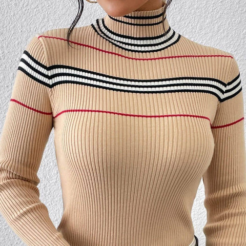 Fashion Solid Color Striped Pullover-5