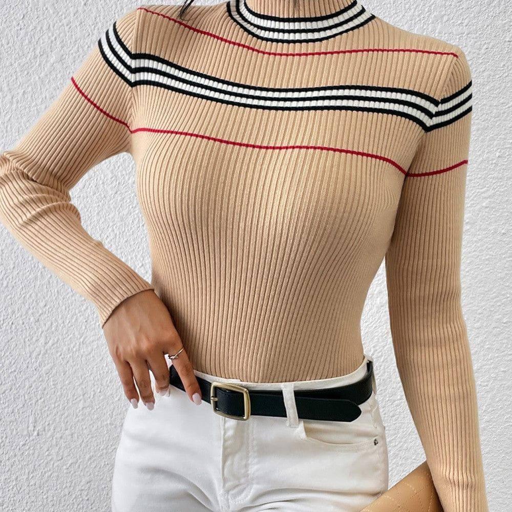 Fashion Solid Color Striped Pullover-8