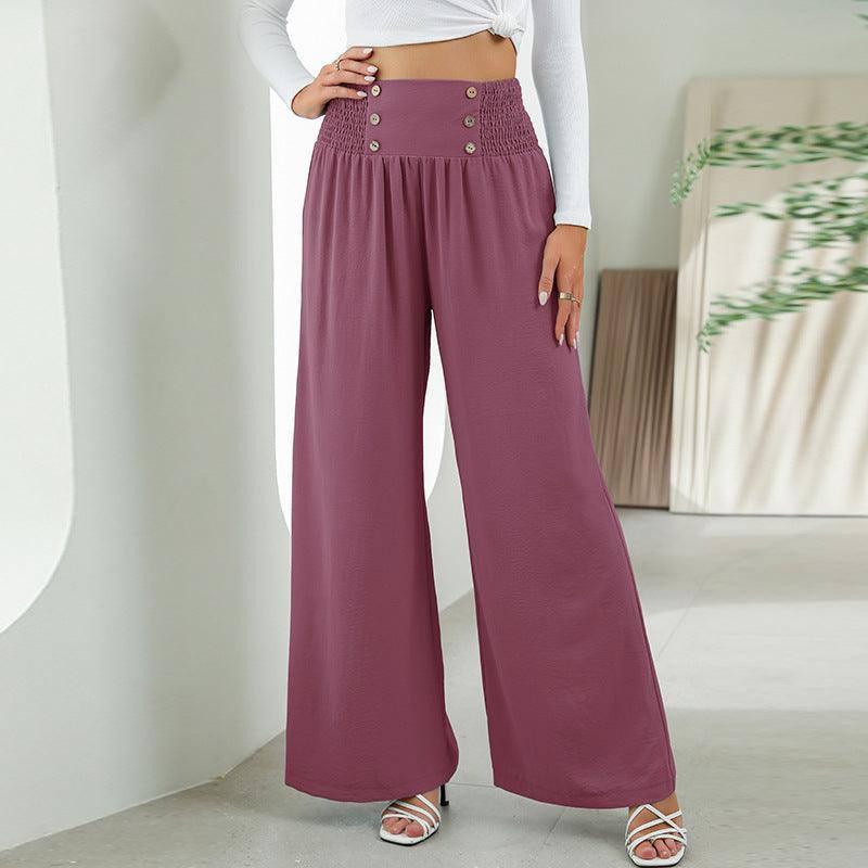Fashion Straight Wide Leg Pants Elastic High Waist Casual-Purple-7