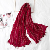 Fashion Tassel Cotton Linen Thin Yarn Scarf-WJ1482-2