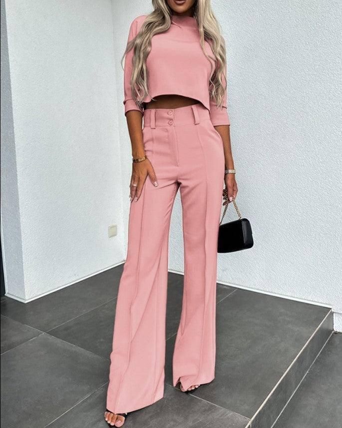 Fashion Tops High Waist Wide Leg-Pink-12