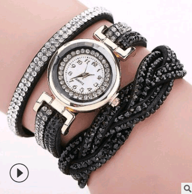 Fashion watch ladies fashion watch, diamond twisted pu belt-Black-5