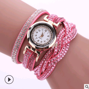 Fashion watch ladies fashion watch, diamond twisted pu belt-Pink-8