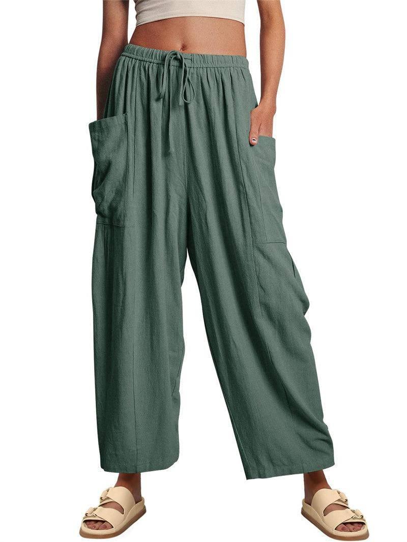 Fashion Wide Leg Pants Summer Loose Elastic High Waist-Green-8