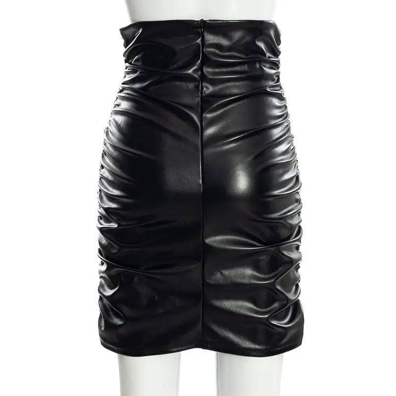 Fashion Women's Wear Pleated Solid Color PU Sheath Skirt-7