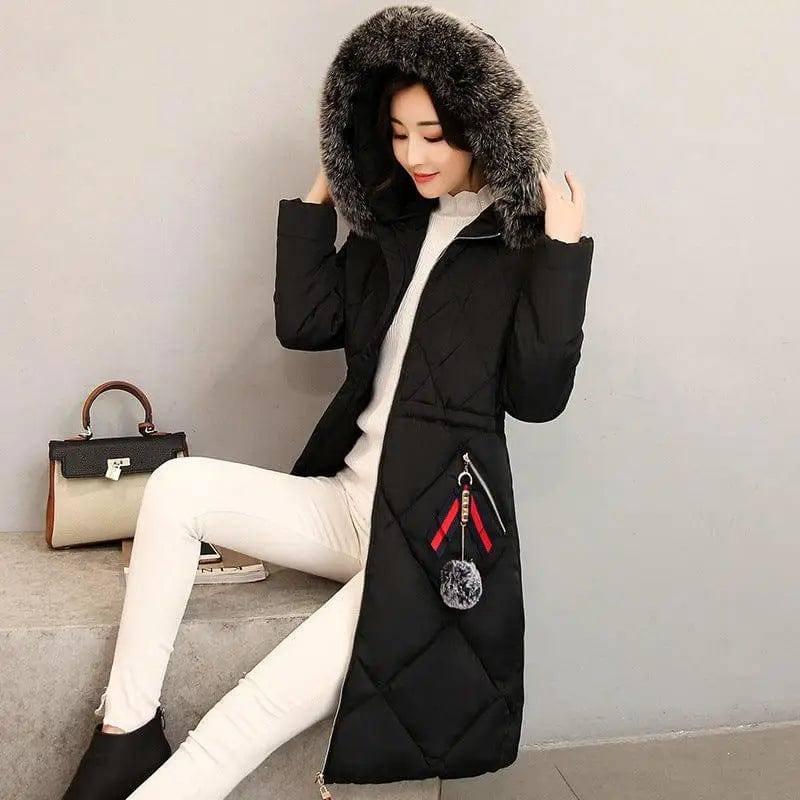 Fashionable Women's Over-the-knee Long Fur Collar Quilted-Black-8