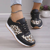 Fashoin Leopard Print Lace-up Sports Shoes For Women Sneakers Casual Running Walking Flat Shoes-Black-2