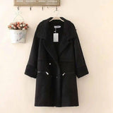 Fattening and Cashmere Coat Loose Medium Length Cotton-Black-5