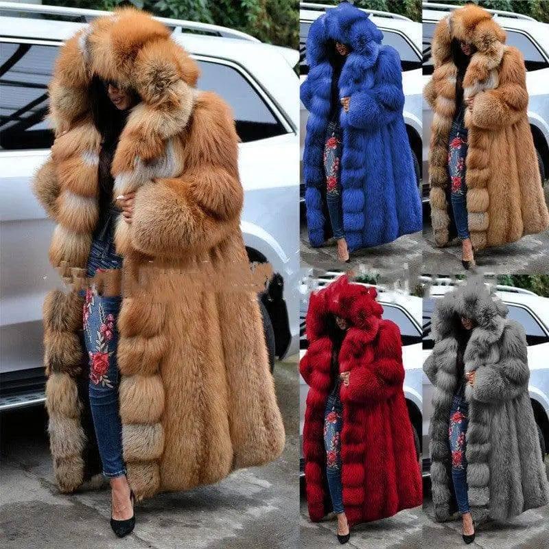 Faux Fur Coat Women Long Hooded Fur Coat-1