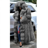 Faux Fur Coat Women Long Hooded Fur Coat-Grey-2